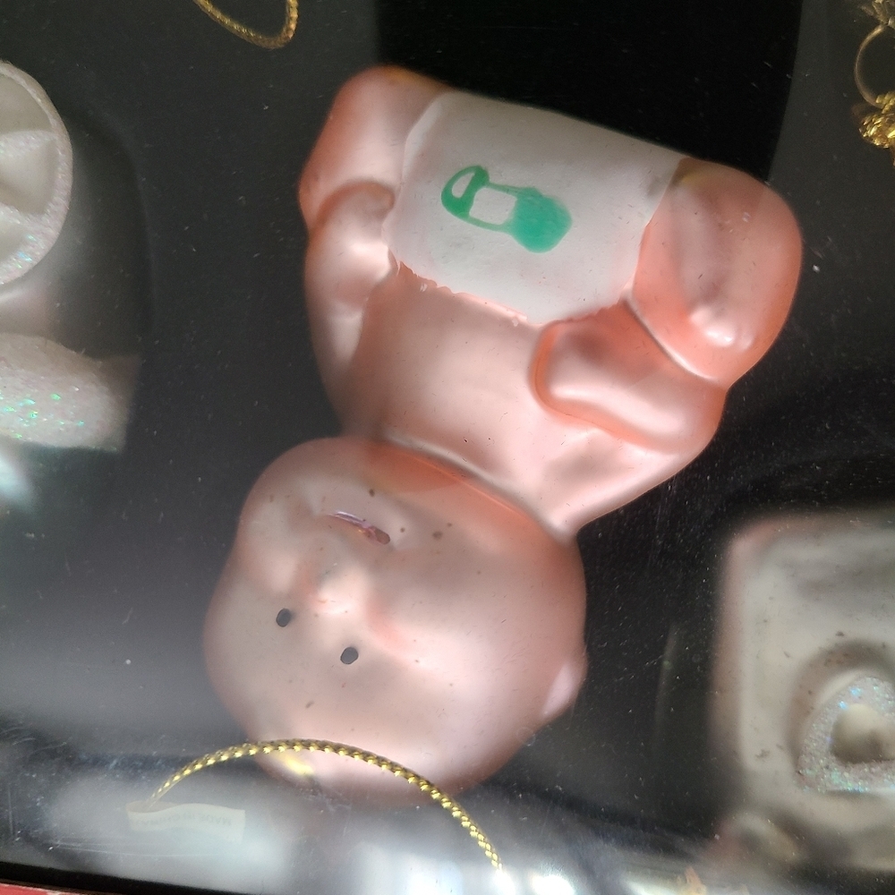 10 piece blown glass ornament set Y2K vintage BABY DUCKIE BOTTLE STROLLER cute - Picture 10 of 11